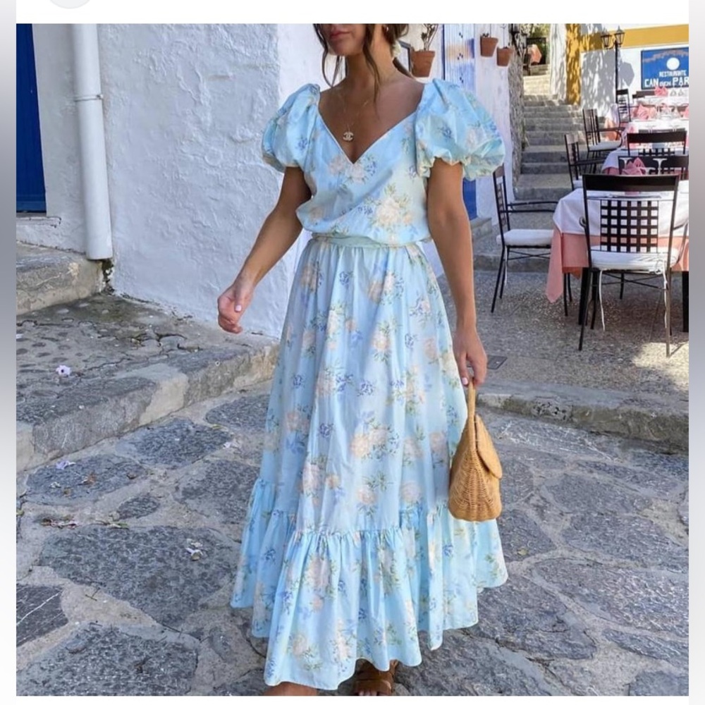 LoveShackFancy Blue Floral Maxi Dress - Picture 2 of 6
